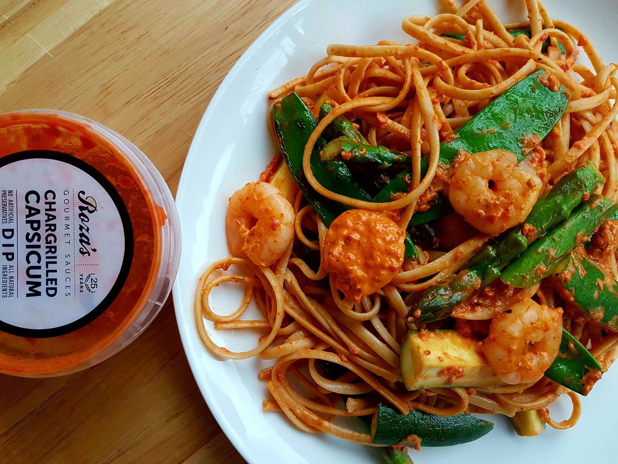 Prawn Pasta with Chargrilled Capsicum Dip