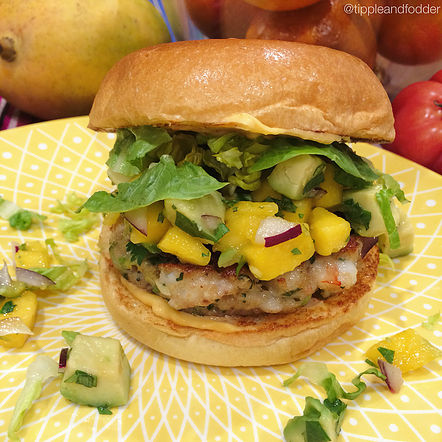 Prawn Burger with Habanero Chilli Mayonnaise and Mango Salsa