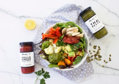 Nourish Bowl with Thai Pesto and Chilli & Ginger Chutney