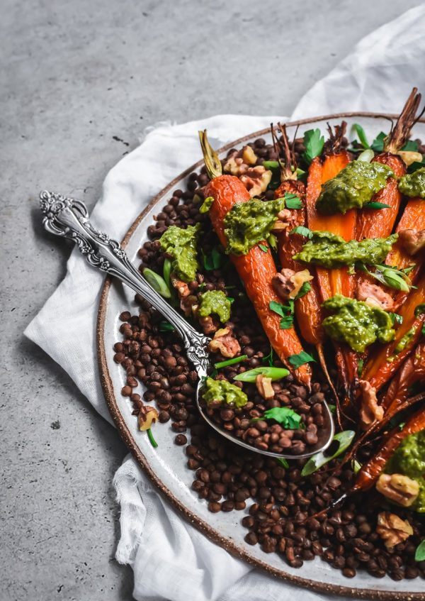 Honey Roasted Carrot and Lentil Salad Roza's Gourmet Honey Mustard Pesto gluten free recipes vegan 2