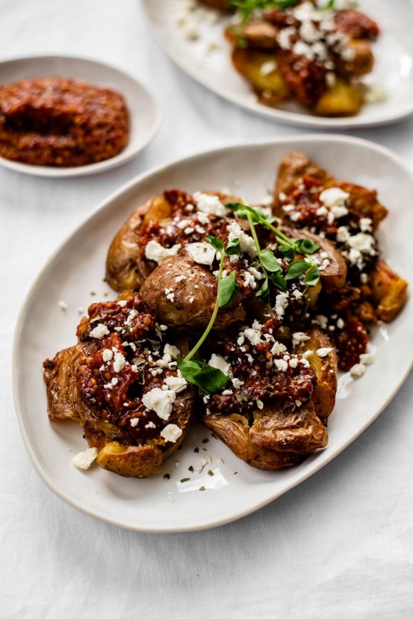 Smashed Potatoes with Sundried Tomato Wholegrain Mustard 1 Smashed Potatoes with Sundried Tomato Wholegrain Mustard 1