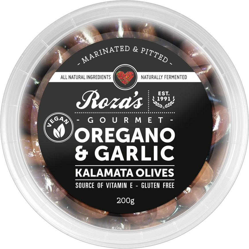 Oregano & Garlic Kalamata Olives Roza's Gourmet