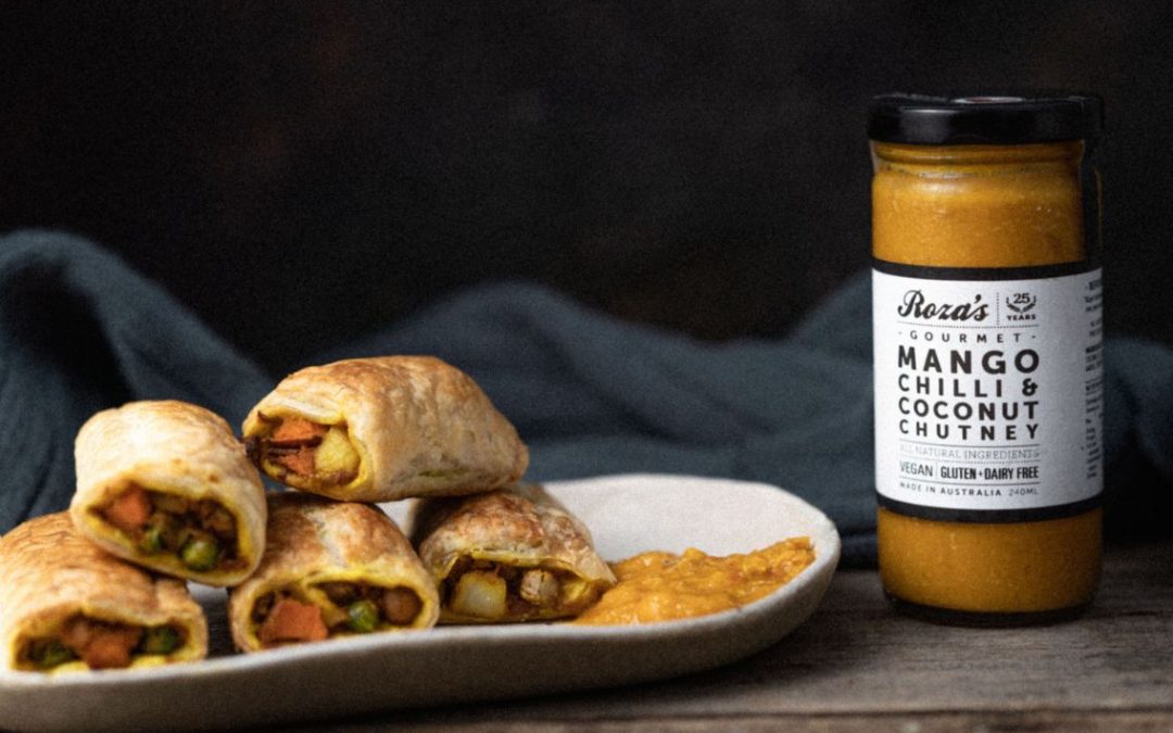 Curried Vegetable Rolls with Mango Chutney