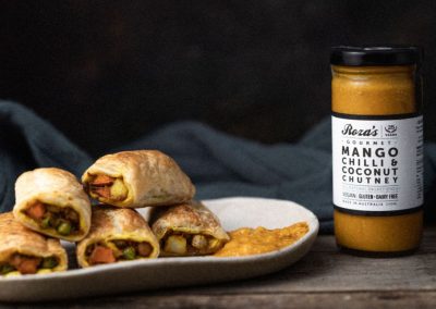 Curried Vegetable Rolls with Mango Chutney