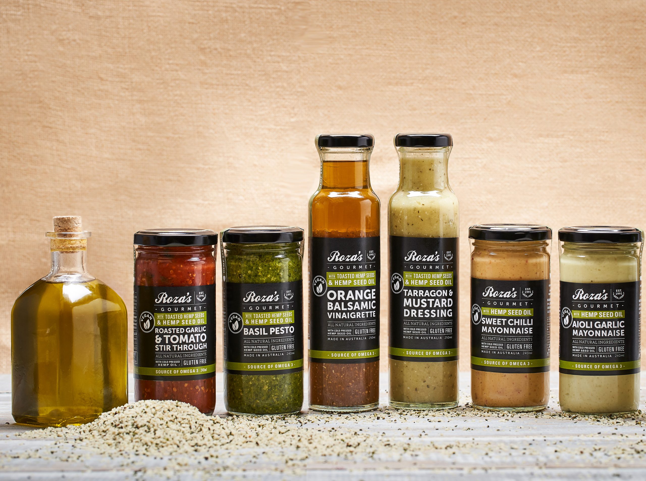 Roza’s Gourmet Sauces, Dips, Crackers and Olives.