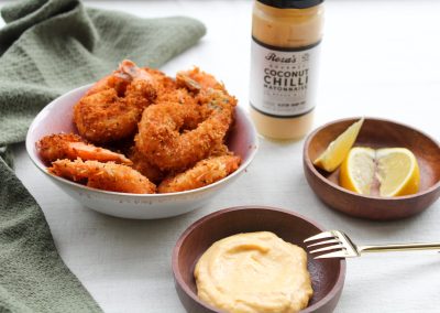 Coconut Prawns with Coconut Chilli Mayonnaise